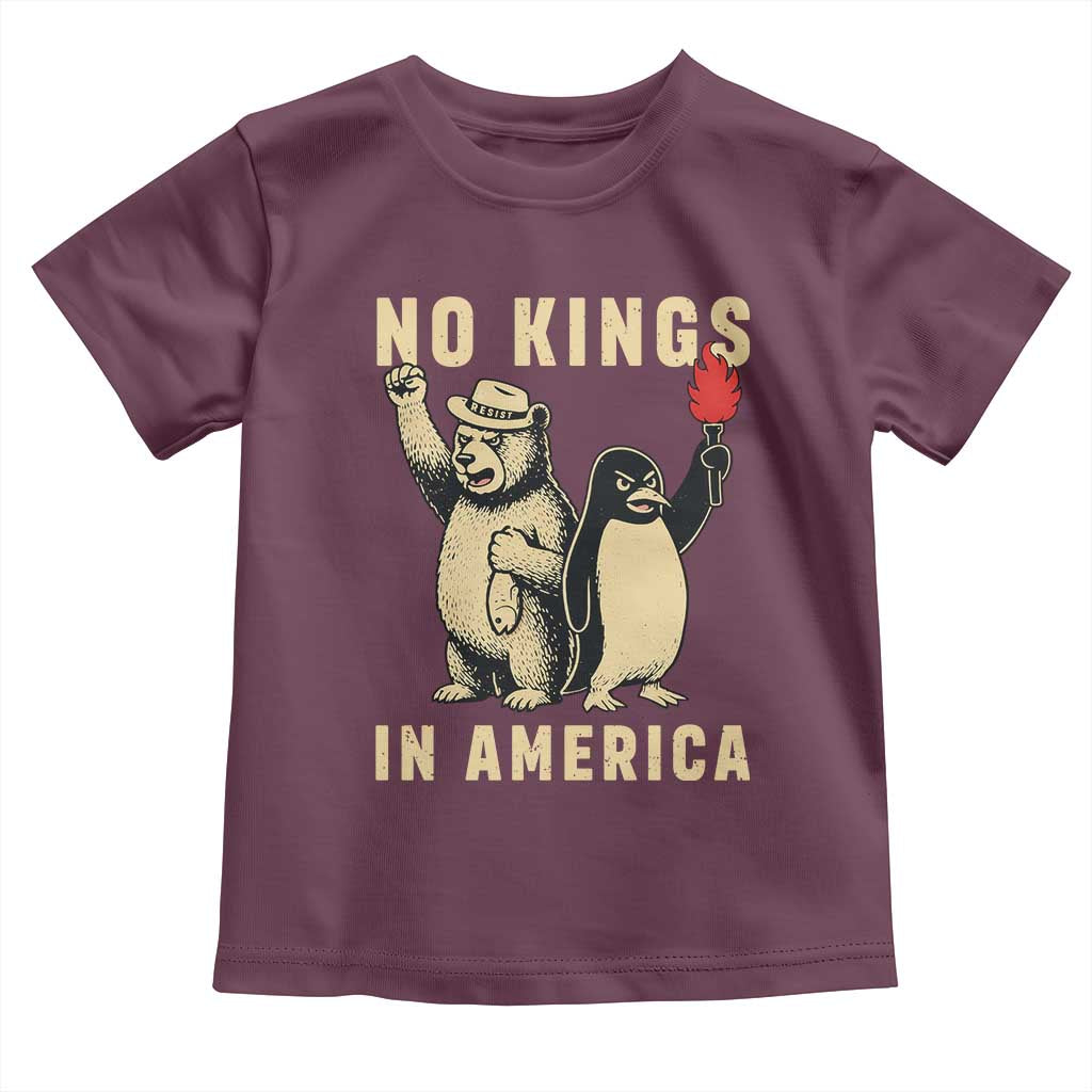 Funny Bear And Penguin Protest Toddler T Shirt No Kings In America TS12 Maroon Print Your Wear