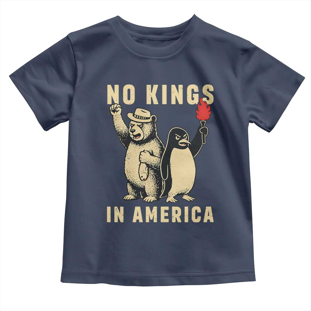 Funny Bear And Penguin Protest Toddler T Shirt No Kings In America TS12 Navy Print Your Wear