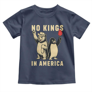 Funny Bear And Penguin Protest Toddler T Shirt No Kings In America TS12 Navy Print Your Wear