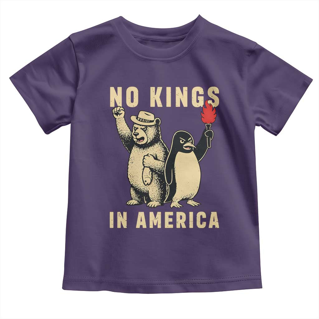 Funny Bear And Penguin Protest Toddler T Shirt No Kings In America TS12 Purple Print Your Wear