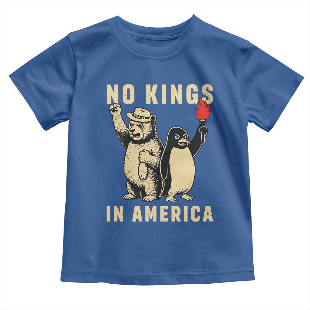 Funny Bear And Penguin Protest Toddler T Shirt No Kings In America TS12 Royal Blue Print Your Wear