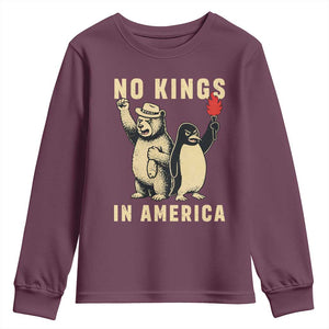 Funny Bear And Penguin Protest Youth Sweatshirt No Kings In America TS12 Maroon Print Your Wear