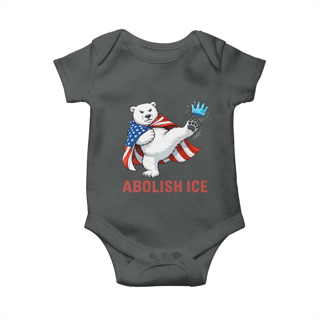 Abolish Ice Baby Onesie Funny Polar Bear Kicking Crown TS12 Dark Heather Print Your Wear