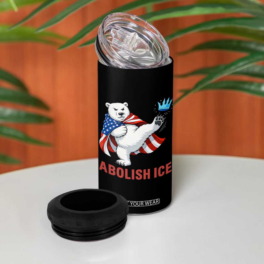 Abolish Ice 4 in 1 Can Cooler Tumbler Funny Polar Bear Kicking Crown TS12 Print Your Wear