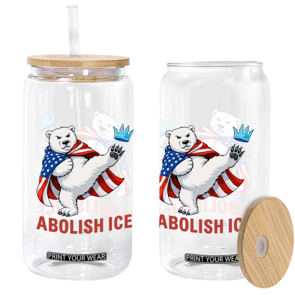 Abolish Ice Glass Can Funny Polar Bear Kicking Crown TS12 Print Your Wear