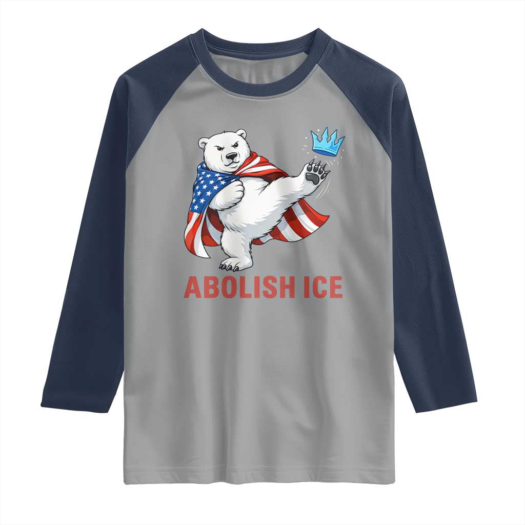 Abolish Ice Raglan Shirt Funny Polar Bear Kicking Crown TS12 Sport Gray Navy Print Your Wear