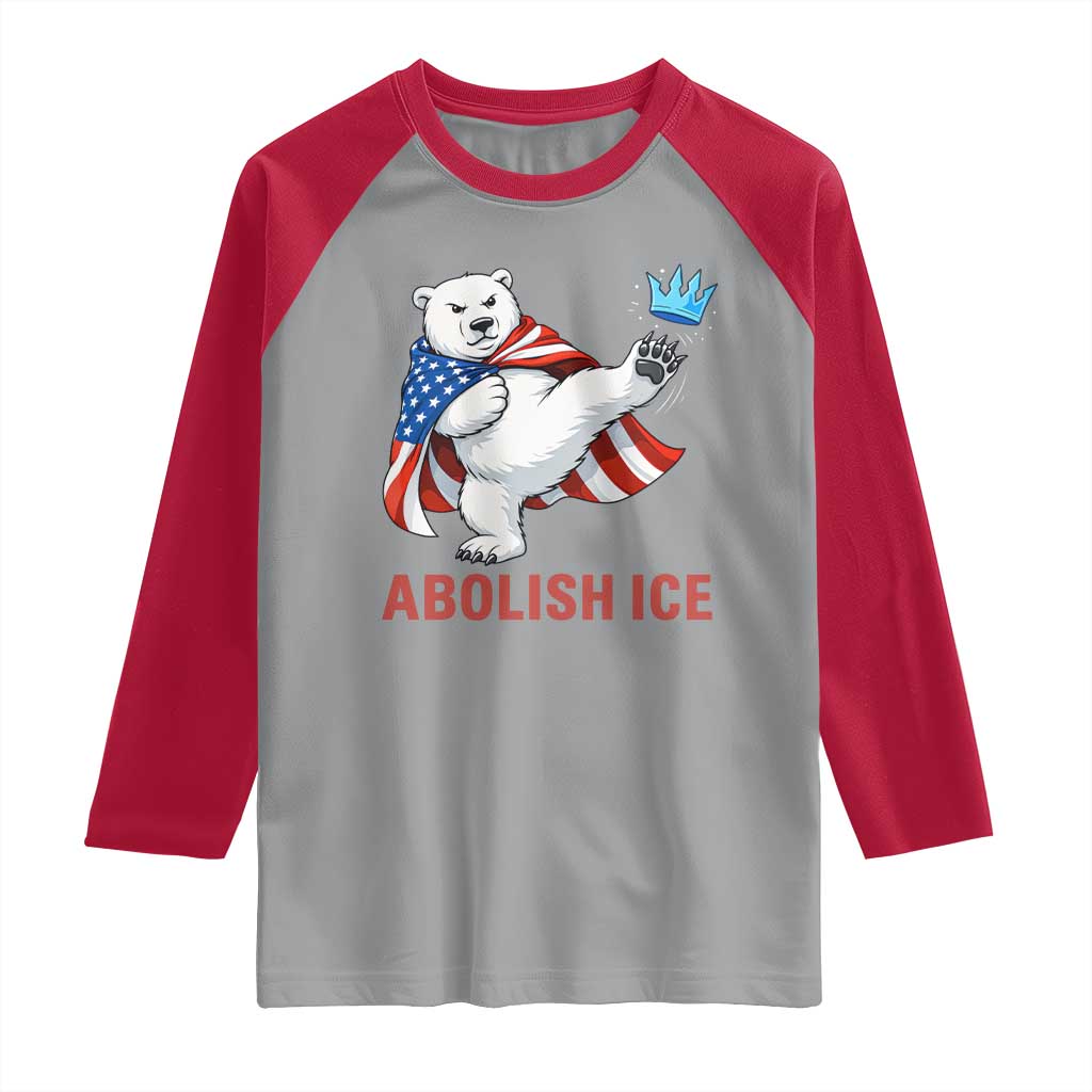 Abolish Ice Raglan Shirt Funny Polar Bear Kicking Crown TS12 Sport Gray Red Print Your Wear