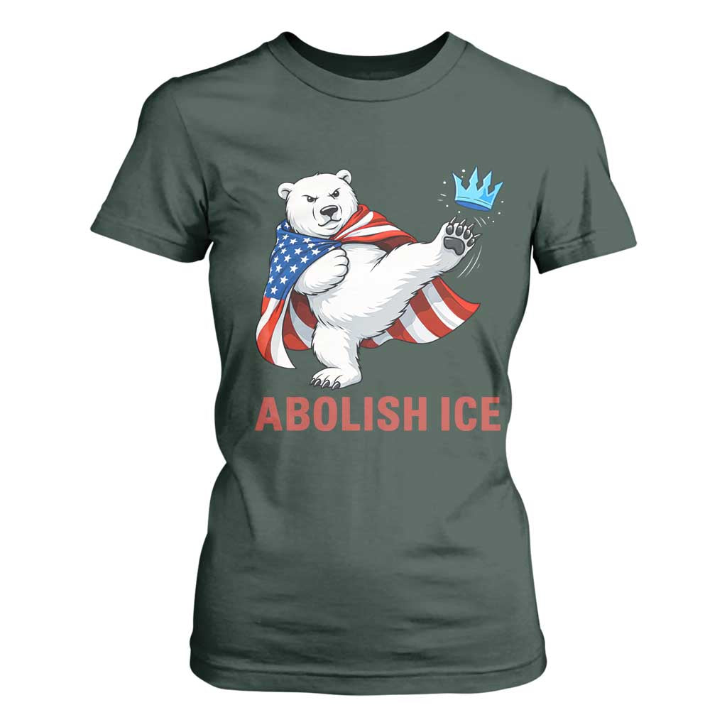 Abolish Ice T Shirt For Women Funny Polar Bear Kicking Crown TS12 Dark Forest Green Print Your Wear