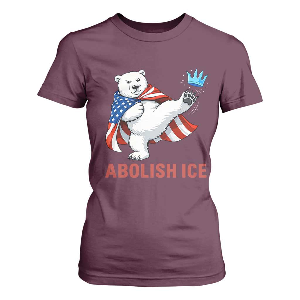 Abolish Ice T Shirt For Women Funny Polar Bear Kicking Crown TS12 Maroon Print Your Wear