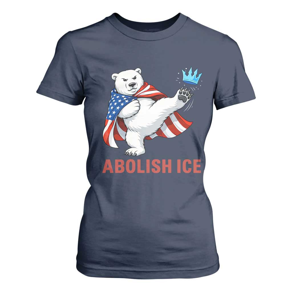 Abolish Ice T Shirt For Women Funny Polar Bear Kicking Crown TS12 Navy Print Your Wear