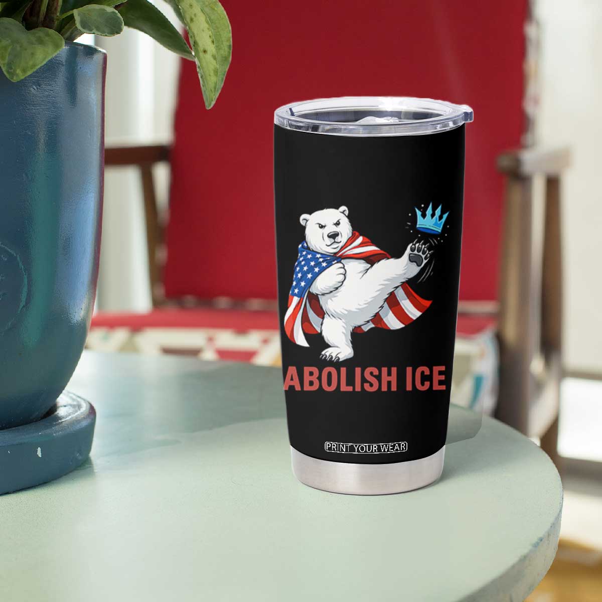 Abolish Ice Tumbler Cup Funny Polar Bear Kicking Crown TS12 Print Your Wear
