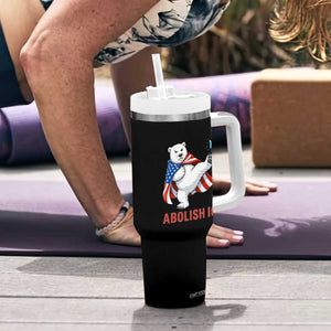 Abolish Ice Tumbler With Handle Funny Polar Bear Kicking Crown TS12 Print Your Wear