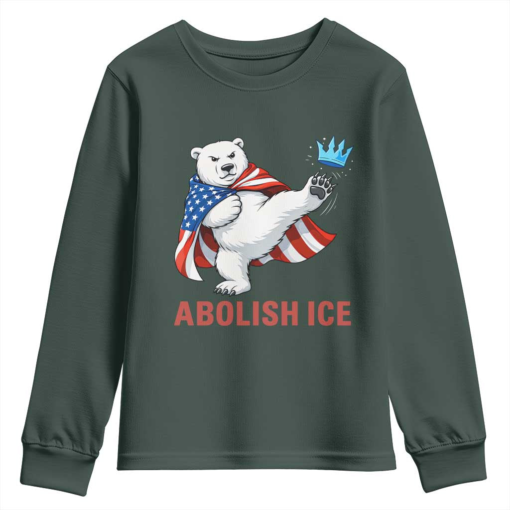 Abolish Ice Youth Sweatshirt Funny Polar Bear Kicking Crown TS12 Dark Forest Green Print Your Wear