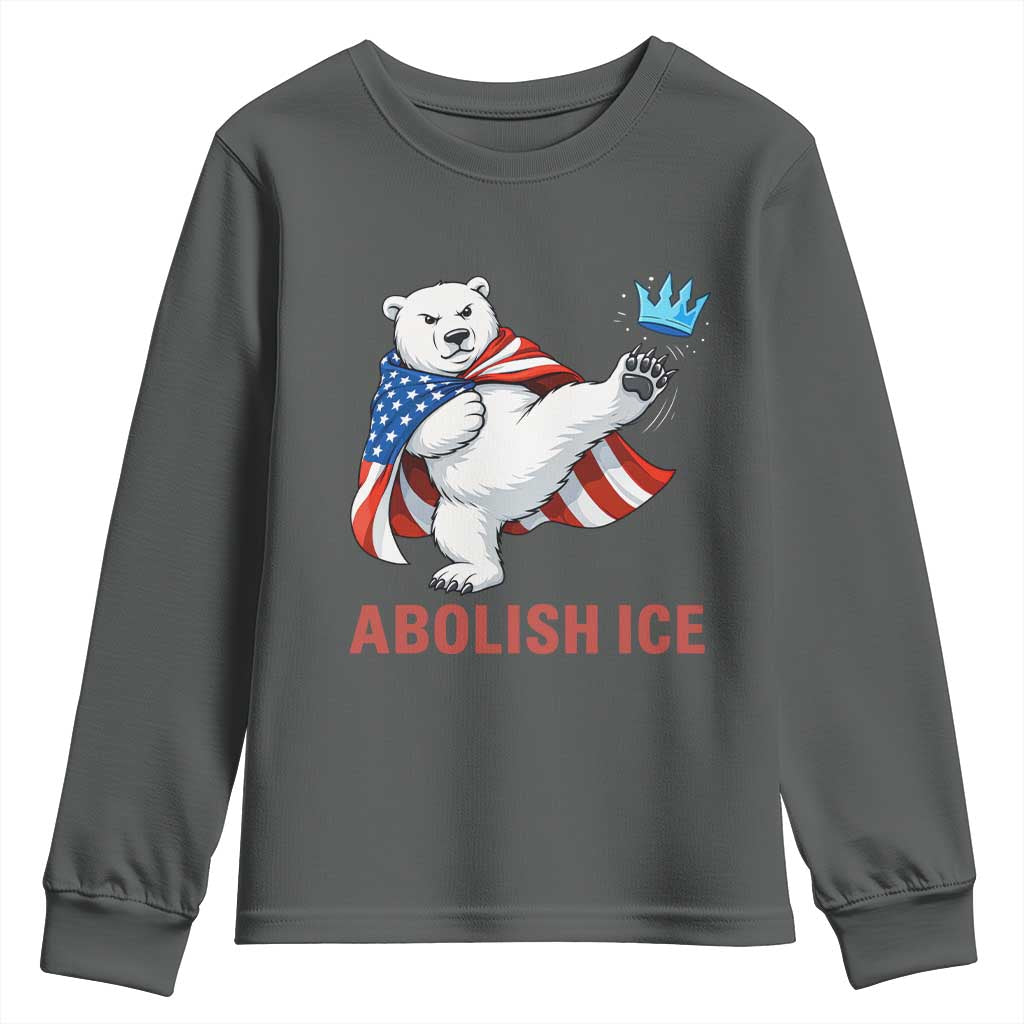 Abolish Ice Youth Sweatshirt Funny Polar Bear Kicking Crown TS12 Dark Heather Print Your Wear