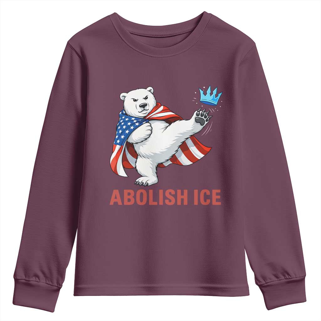 Abolish Ice Youth Sweatshirt Funny Polar Bear Kicking Crown TS12 Maroon Print Your Wear