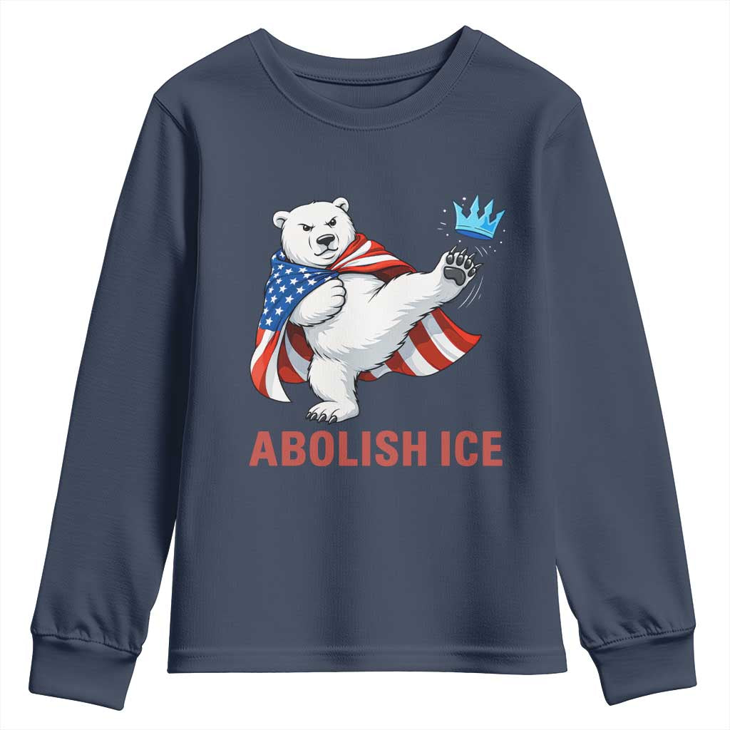 Abolish Ice Youth Sweatshirt Funny Polar Bear Kicking Crown TS12 Navy Print Your Wear