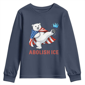 Abolish Ice Youth Sweatshirt Funny Polar Bear Kicking Crown TS12 Navy Print Your Wear