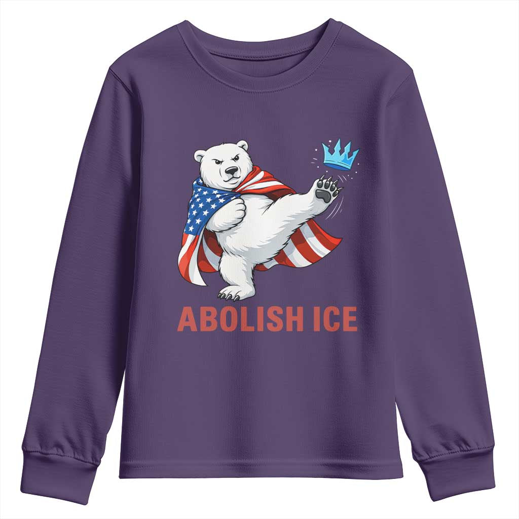 Abolish Ice Youth Sweatshirt Funny Polar Bear Kicking Crown TS12 Purple Print Your Wear
