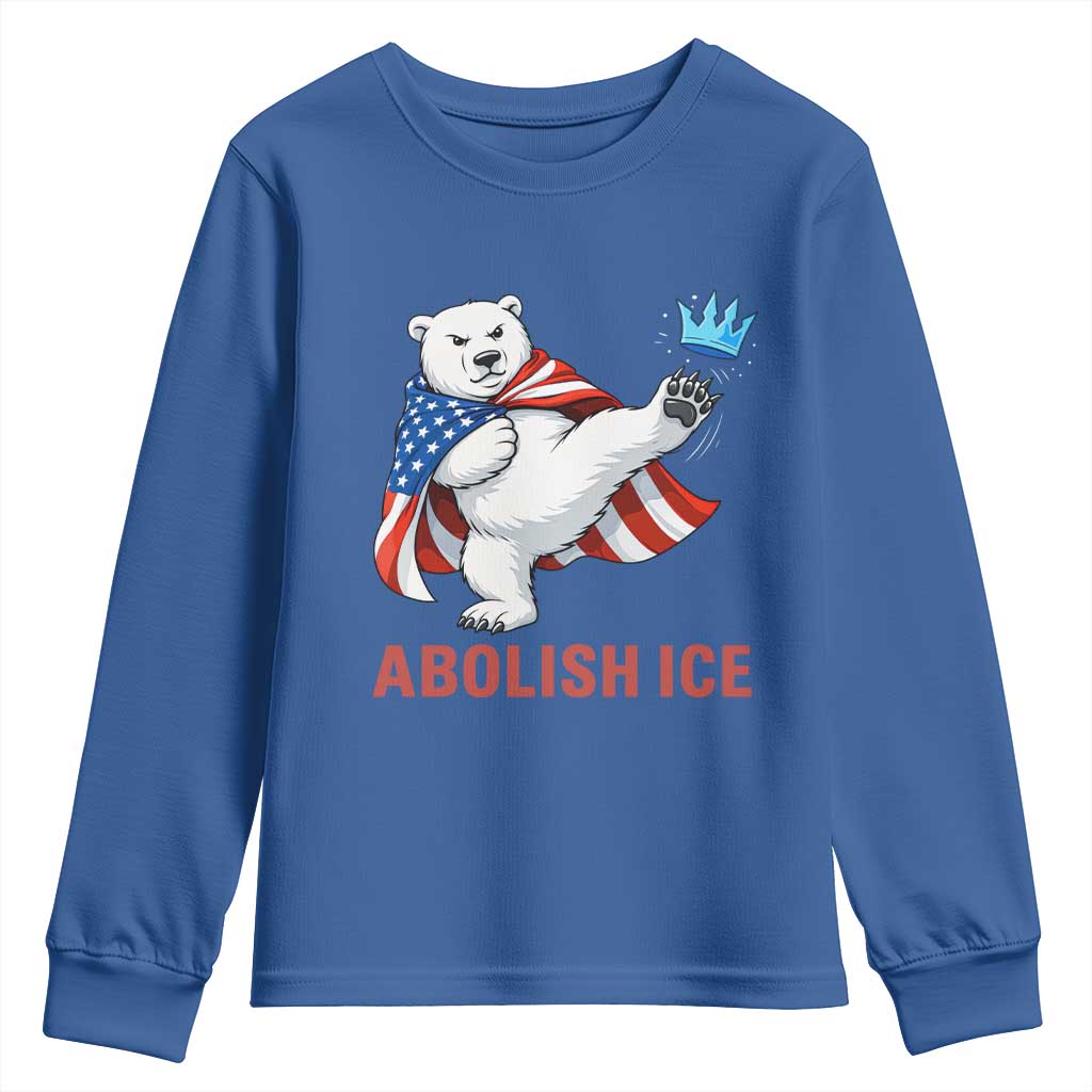 Abolish Ice Youth Sweatshirt Funny Polar Bear Kicking Crown TS12 Royal Blue Print Your Wear