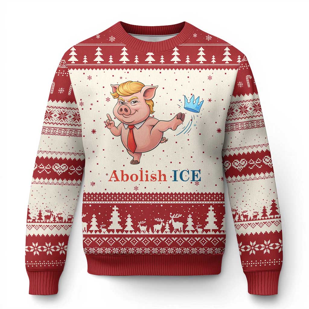 Protest Pig Kicking Icy Crown Ugly Christmas Sweater Political Humor Gift TS12 Beige Red Print Your Wear