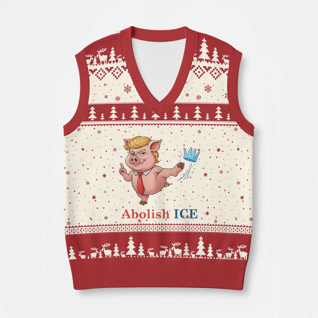 Protest Pig Kicking Icy Crown V-Neck Knit Sweater Vest Political Humor Gift TS12 Beige Red Print Your Wear