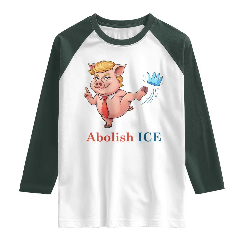 Protest Pig Kicking Icy Crown Raglan Shirt Political Humor Gift TS12 White Dark Forest Green Print Your Wear