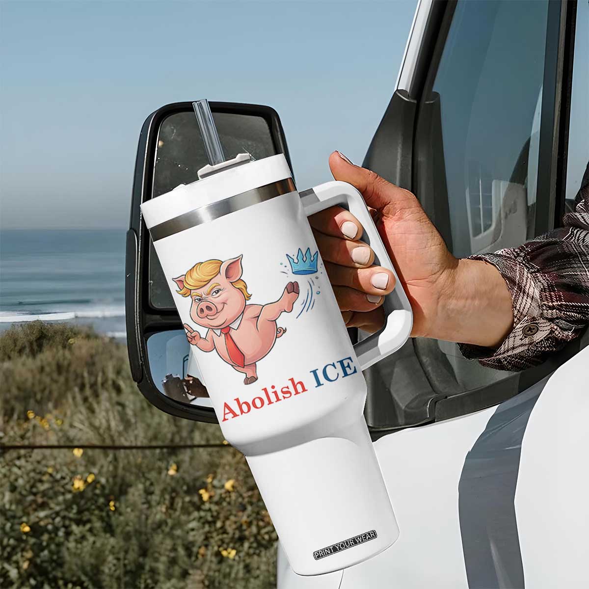 Protest Pig Kicking Icy Crown Tumbler With Handle Political Humor Gift TS12 Print Your Wear