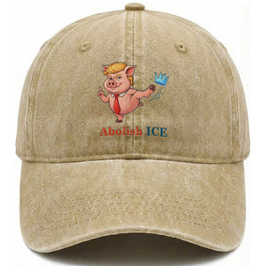 Protest Pig Kicking Icy Crown Washed Cotton Baseball Cap Political Humor Gift TS12 Washed Cap Universal Fit Khaki Print Your Wear