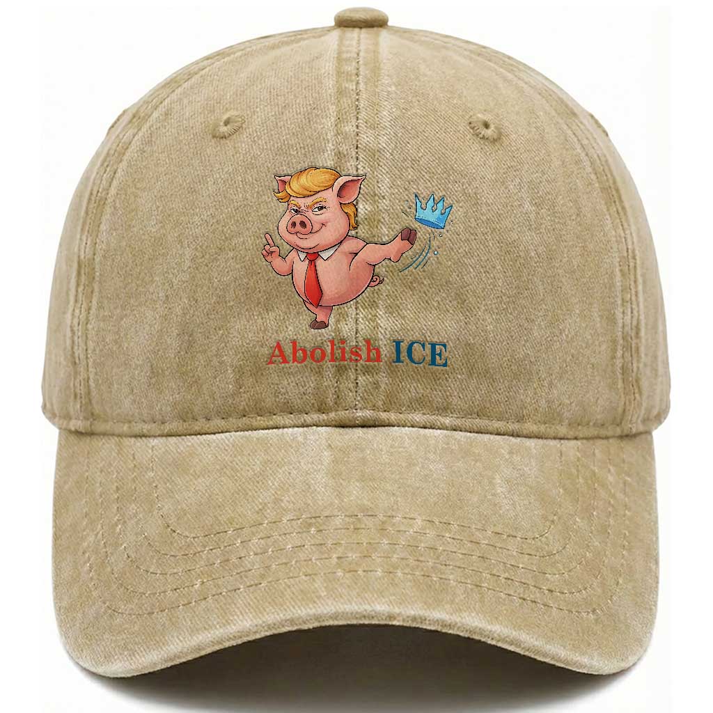 Protest Pig Kicking Icy Crown Washed Cotton Baseball Cap Political Humor Gift TS12 Washed Cap Universal Fit Khaki Print Your Wear