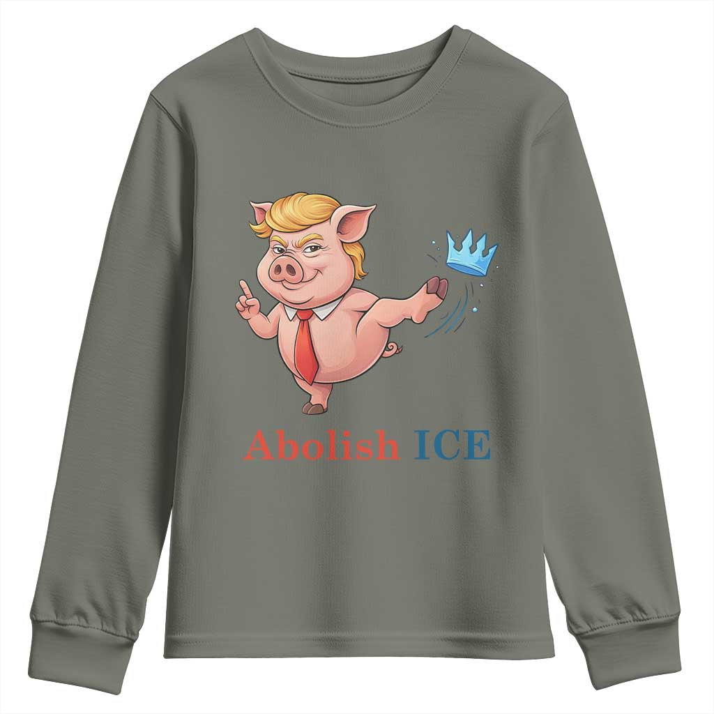 Protest Pig Kicking Icy Crown Youth Sweatshirt Political Humor Gift TS12 Military Green Print Your Wear