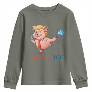 Protest Pig Kicking Icy Crown Youth Sweatshirt Political Humor Gift TS12 Military Green Print Your Wear