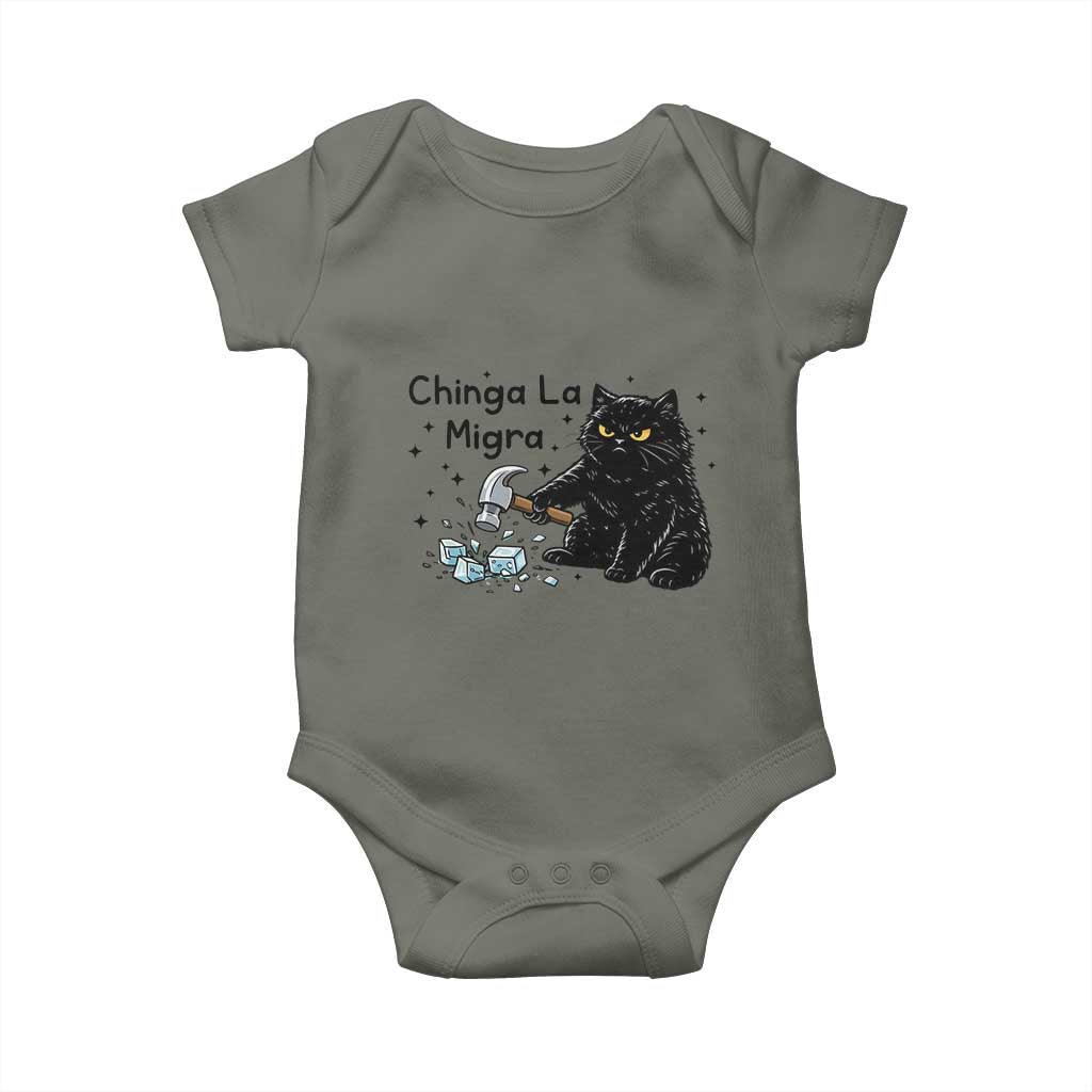 Chinga La Migra Baby Onesie Funny Cat Immigration Support TS12 Military Green Print Your Wear