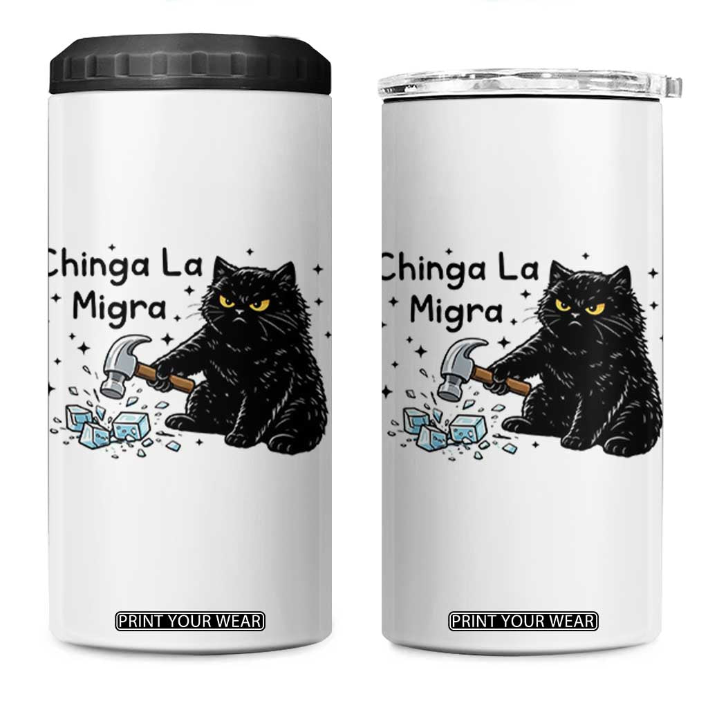 Chinga La Migra 4 in 1 Can Cooler Tumbler Funny Cat Immigration Support TS12 One Size: 16 oz White Print Your Wear