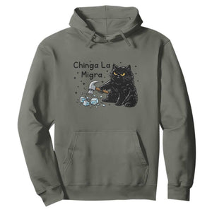 Chinga La Migra Hoodie Funny Cat Immigration Support TS12 Military Green Print Your Wear