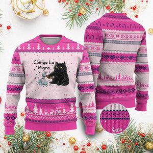 Chinga La Migra Ugly Christmas Sweater Funny Cat Immigration Support TS12 Hot Pink Print Your Wear