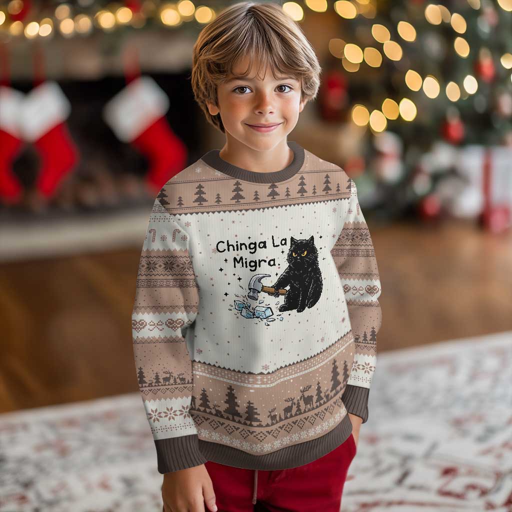 Chinga La Migra Ugly Christmas Sweater Funny Cat Immigration Support TS12 Mocha Mousse Print Your Wear