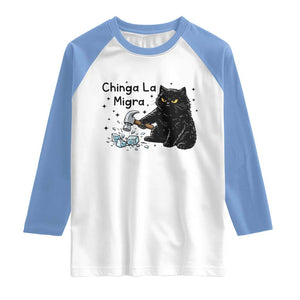 Chinga La Migra Raglan Shirt Funny Cat Immigration Support TS12 White Carolina Blue Print Your Wear