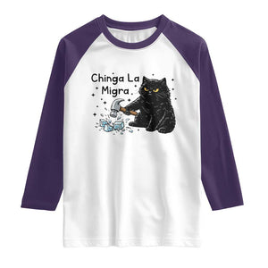 Chinga La Migra Raglan Shirt Funny Cat Immigration Support TS12 White Purple Print Your Wear
