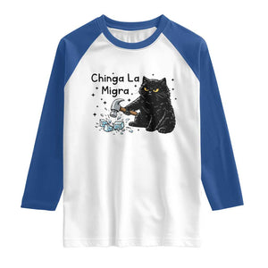 Chinga La Migra Raglan Shirt Funny Cat Immigration Support TS12 White Royal Print Your Wear