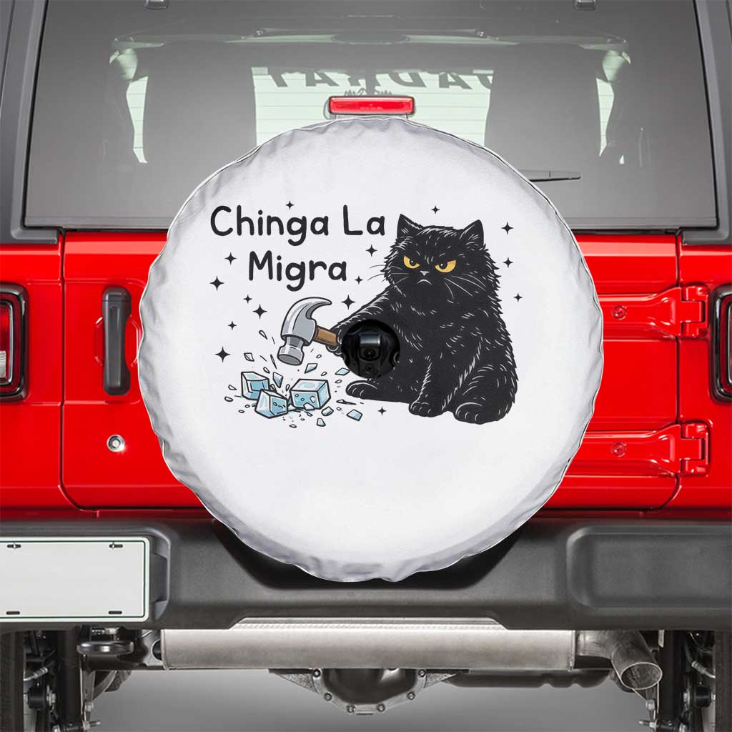 Chinga La Migra Spare Tire Cover Funny Cat Immigration Support TS12 White Print Your Wear