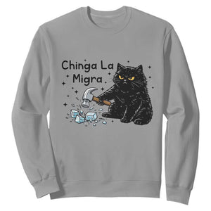 Chinga La Migra Sweatshirt Funny Cat Immigration Support TS12 Sport Gray Print Your Wear