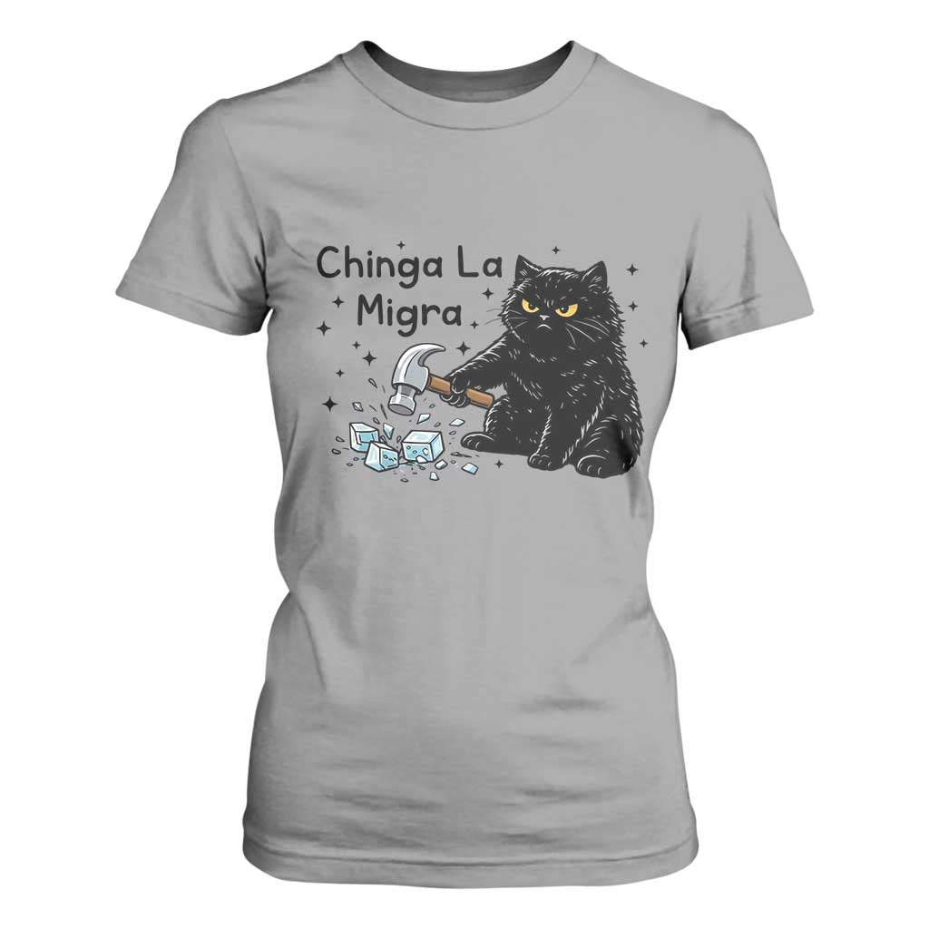 Chinga La Migra T Shirt For Women Funny Cat Immigration Support TS12 Sport Gray Print Your Wear
