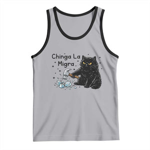 Chinga La Migra Tank Top Funny Cat Immigration Support TS12 Athletic Heather Black Print Your Wear