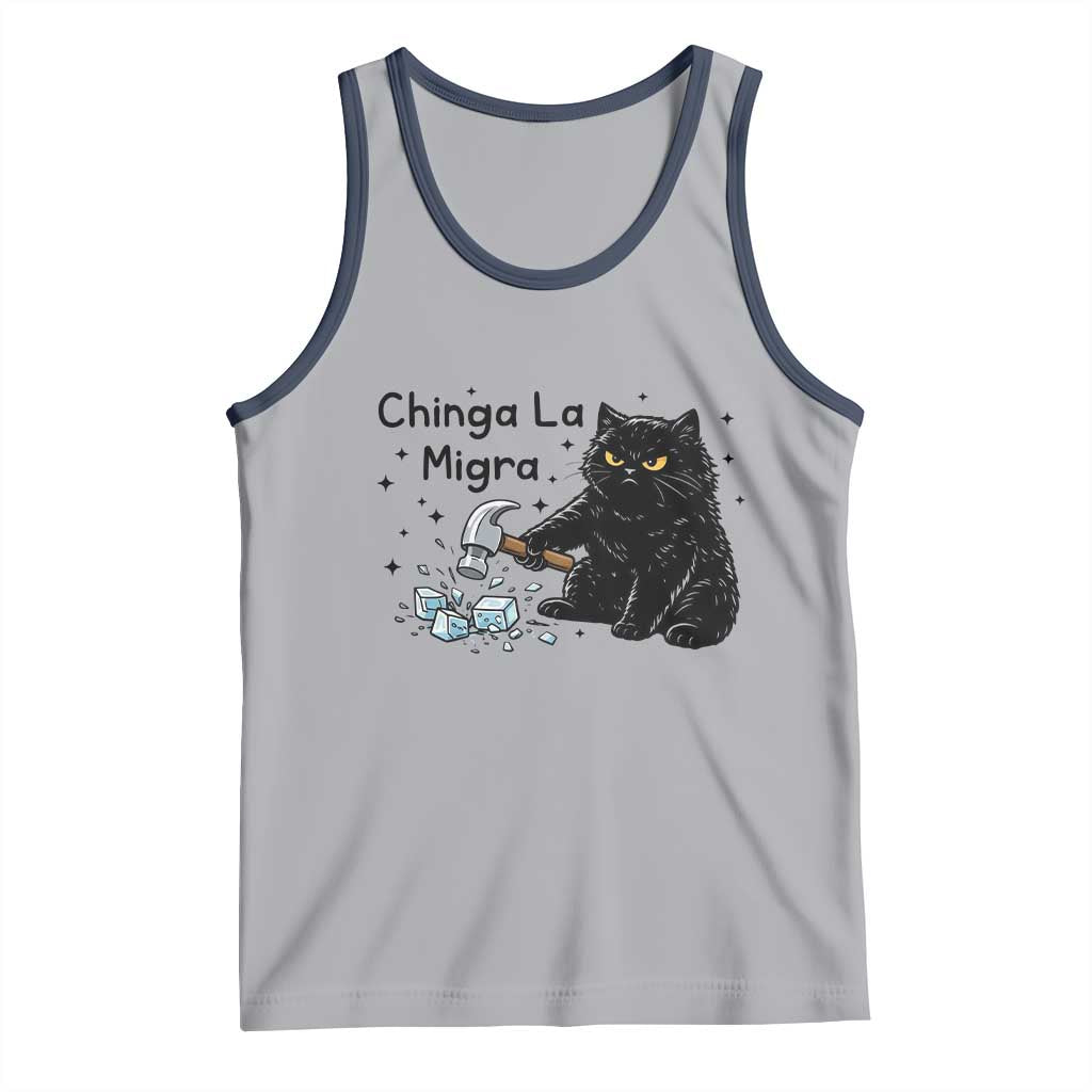 Chinga La Migra Tank Top Funny Cat Immigration Support TS12 Athletic Heather Navy Print Your Wear