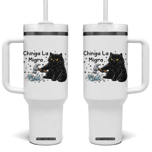 Chinga La Migra Tumbler With Handle Funny Cat Immigration Support TS12 One Size: 40 oz White Print Your Wear