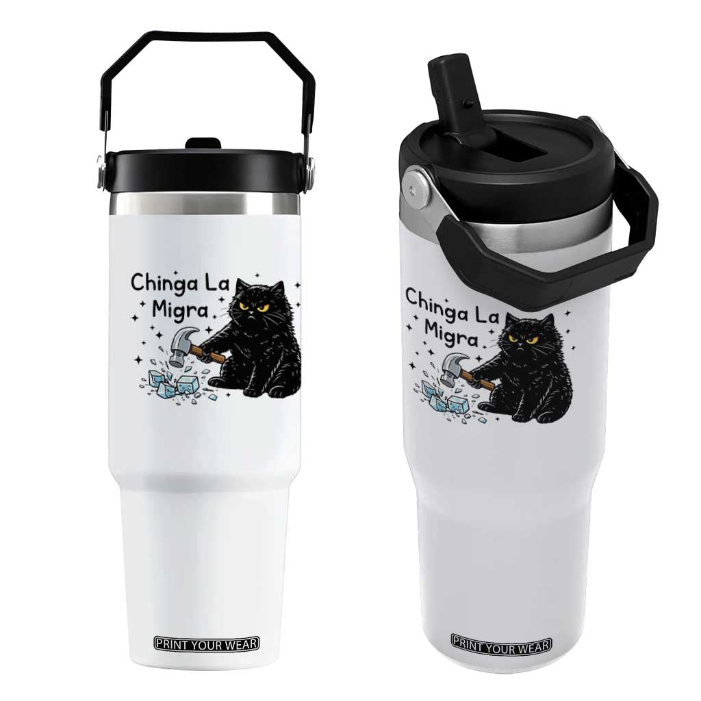 Chinga La Migra Flip Straw Tumbler Funny Cat Immigration Support TS12 One Size: 30 oz White Print Your Wear
