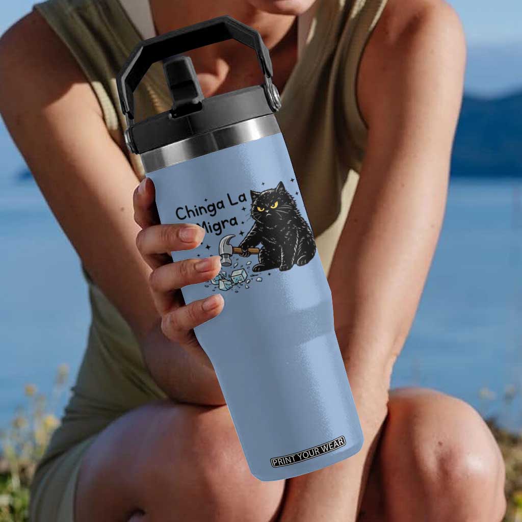 Chinga La Migra Flip Straw Tumbler Funny Cat Immigration Support TS12 One Size: 30 oz Light Blue Print Your Wear
