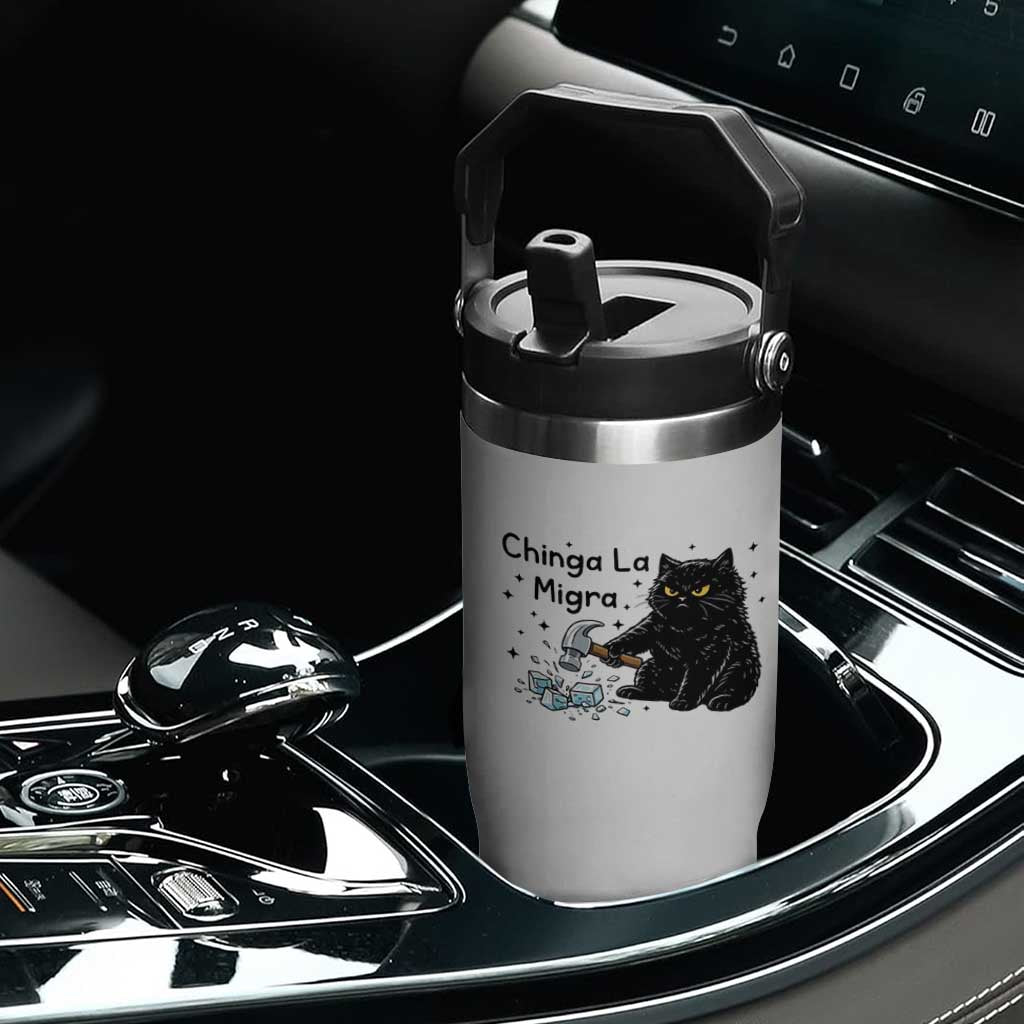 Chinga La Migra Flip Straw Tumbler Funny Cat Immigration Support TS12 Print Your Wear