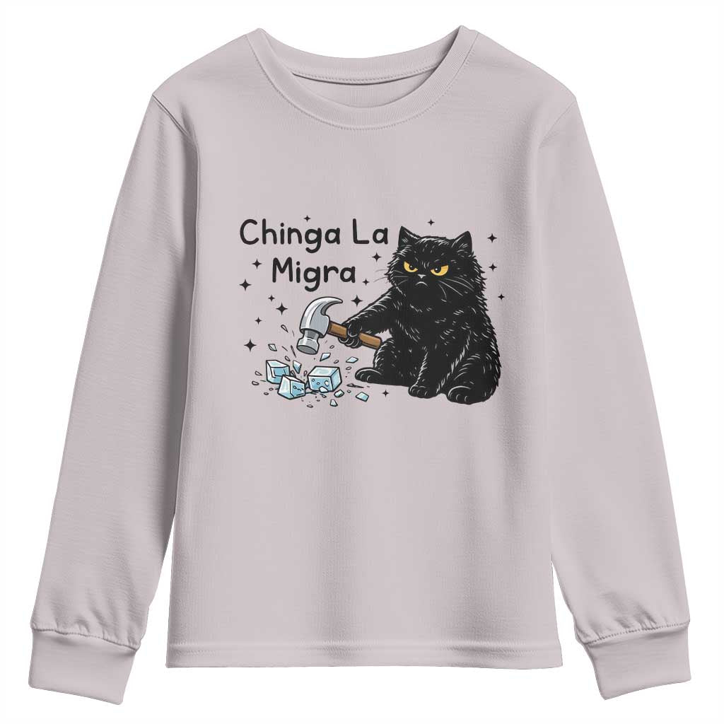Chinga La Migra Youth Sweatshirt Funny Cat Immigration Support TS12 Ice Gray Print Your Wear