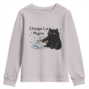 Chinga La Migra Youth Sweatshirt Funny Cat Immigration Support TS12 Ice Gray Print Your Wear